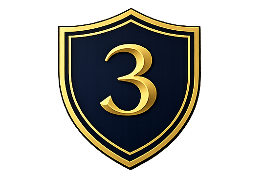 Shield shape logo with the number "3" in it