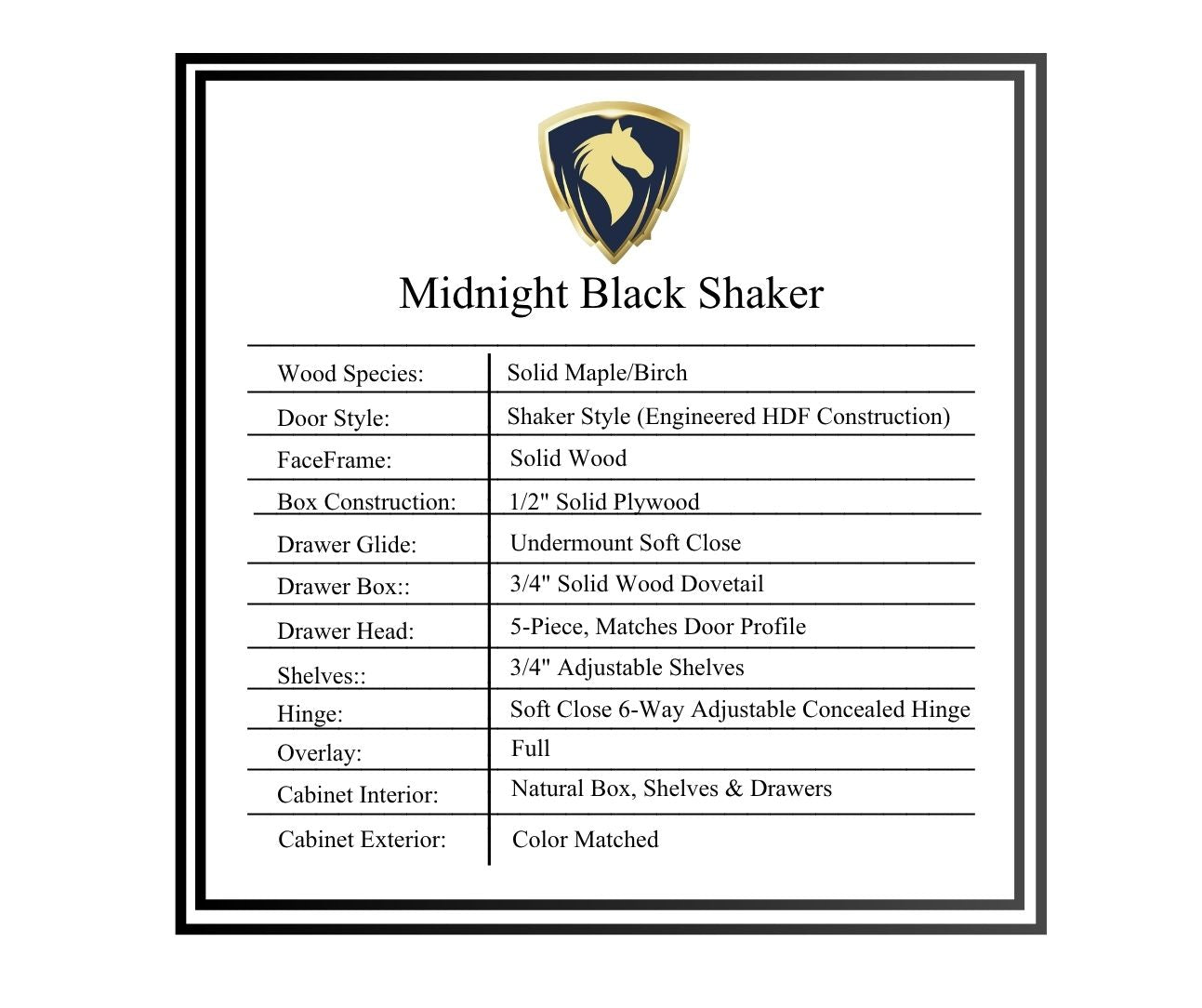  Midnight black shaker cabinet by Canterwood Cabinets construction spec description