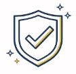 Shield icon with a check mark, symbolizing confident, security or approval.