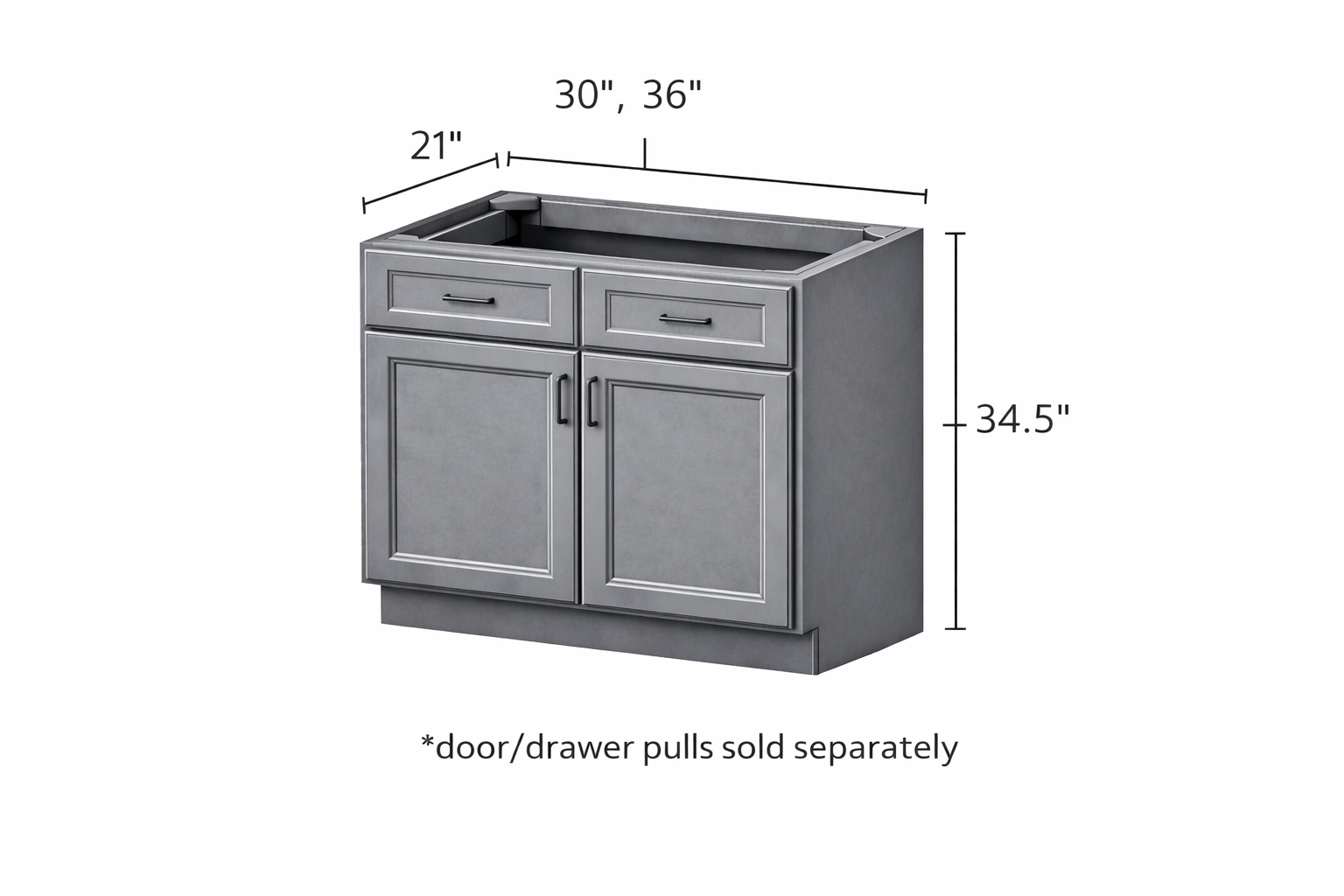 Ashford Grey Double Door, Double Drawer Vanity Sink Base