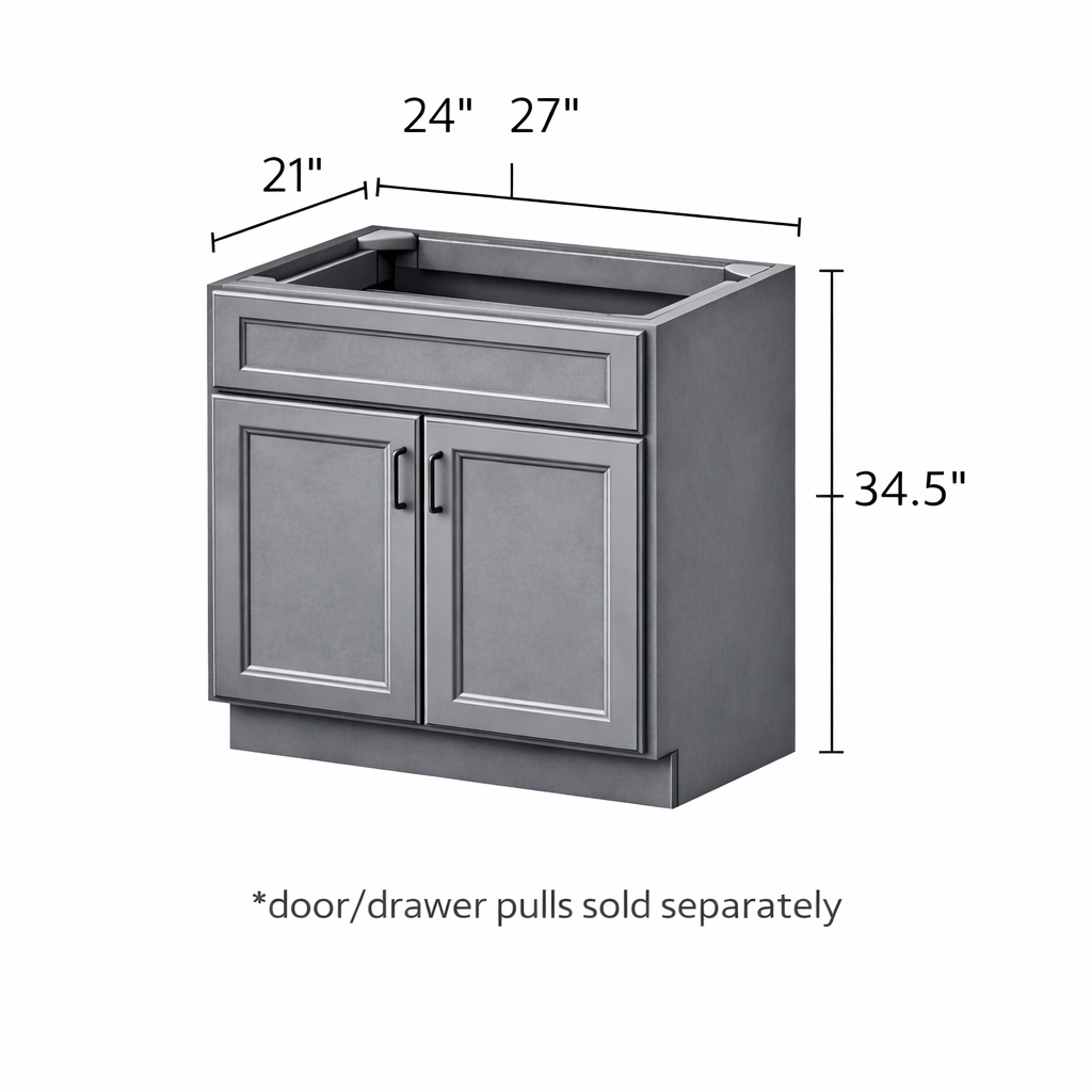 Ashford Grey Double Door, Single Drawer Vanity Sink Base