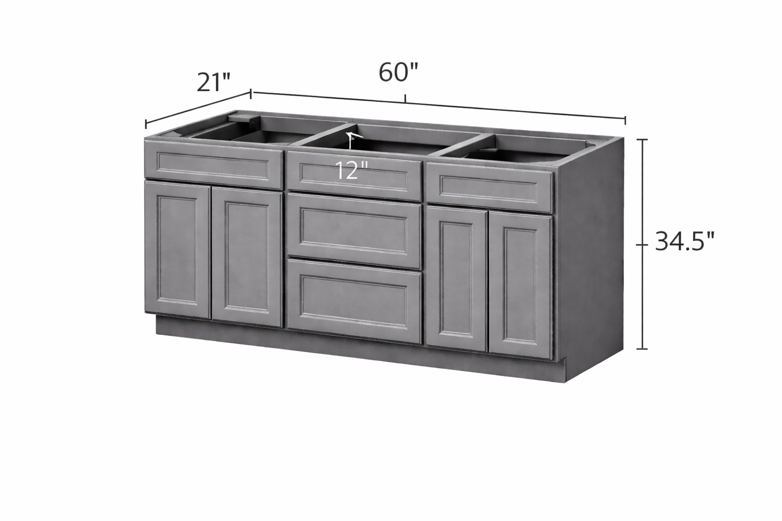 Ashford Grey Double Sink Vanity Cabinet